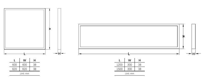 Sagitta LED backlite surface mounted luminaire dimension